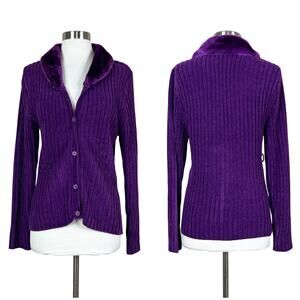 Vintage | Y2K Purple Chenille Faux Fur Collar Plus Size Cardigan Sweater 14/16